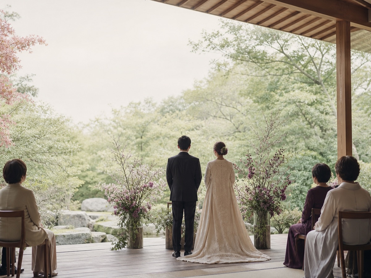 家族に囲まれた少人数の結婚式